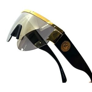 Shield Sunglasses Black Gold Mirror Accents Sun Glasses Beach Sun Protection New